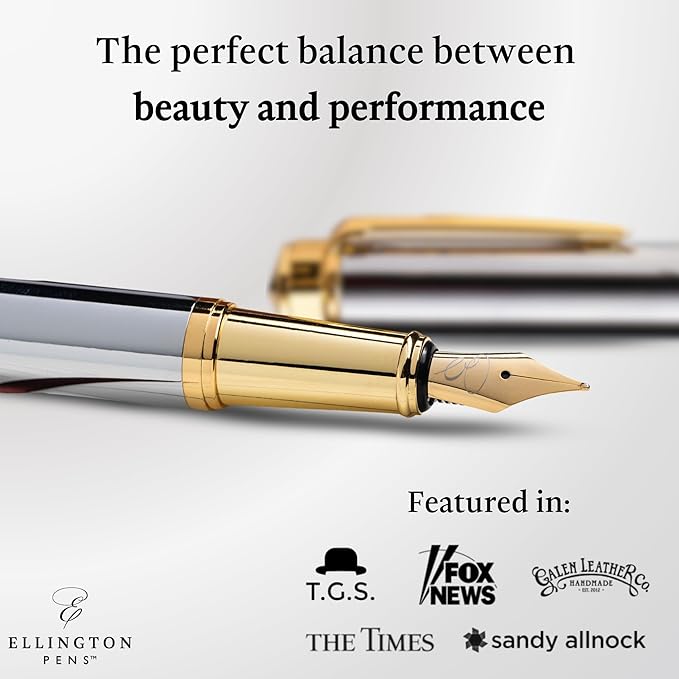 Ellington Pens Luxury Fountain Pen Set- Fountain Pens for Writing - Smooth Extra Fine Nib - Includes Refillable Ink Converter, 3 Ink Cartridges [Black & Blue], Gift Box - Elegant Calligraphy