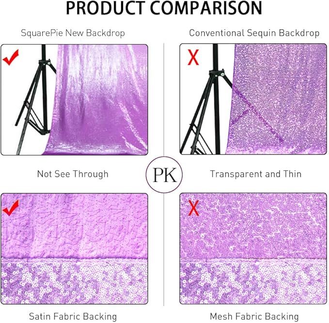 SquarePie Sequin Backdrop Less Transparent Background Sparkly Curtain for Wedding Party 6FT x 8FT Lavender