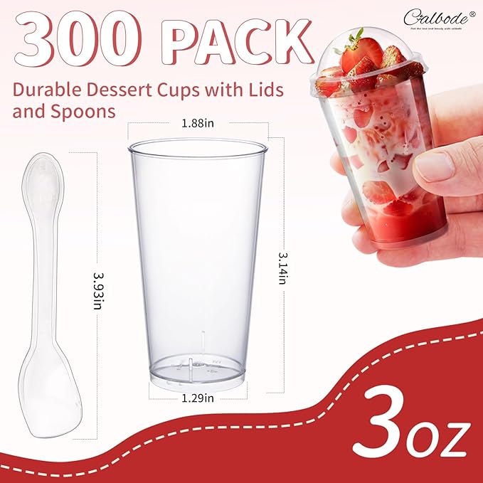 100Pcs 3oz Mini Dessert Cups with Lids and Spoons Clear Plastic Disposable Parfait Cups, Small Serving Bowl for Halloween Desserts Appetizers, Catering, Wedding, Dessert Shops(300pcs in total)