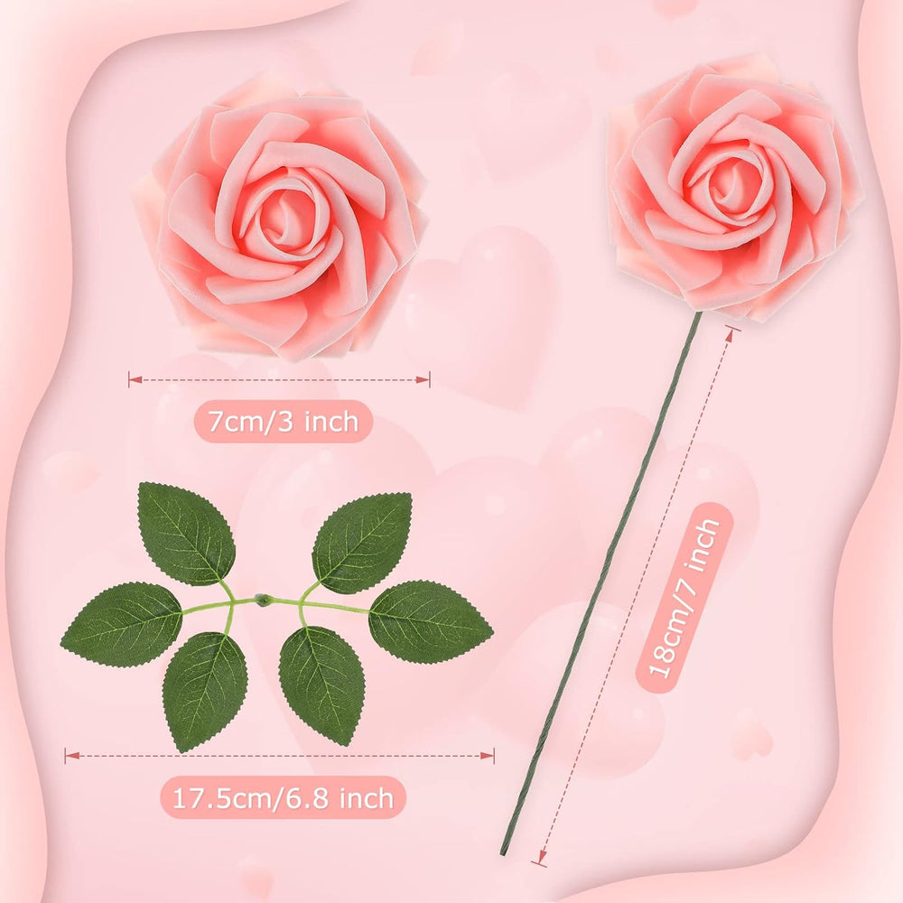 100 Pcs Artificial Rose Flowers, Pink, Champagne