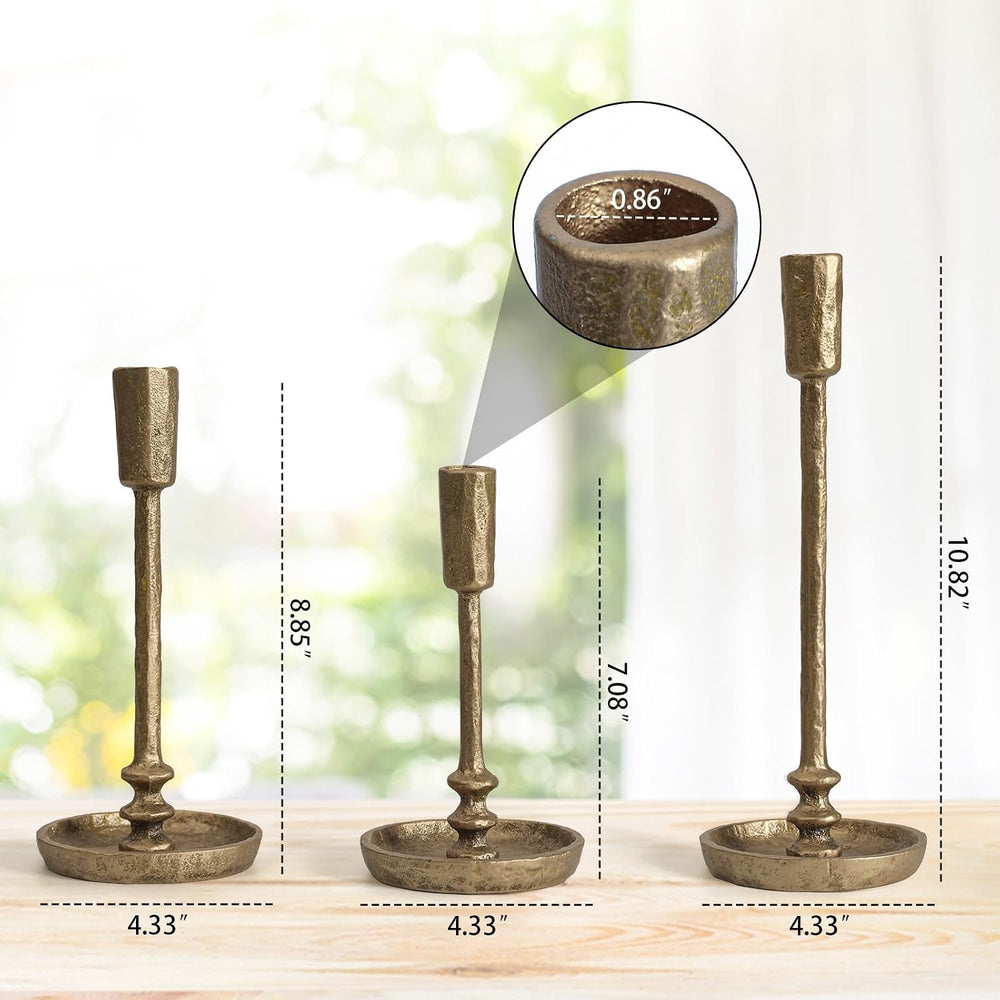 Rustic Cast Iron Taper Candle Holder - Set of 3 Vintage Candle Stands