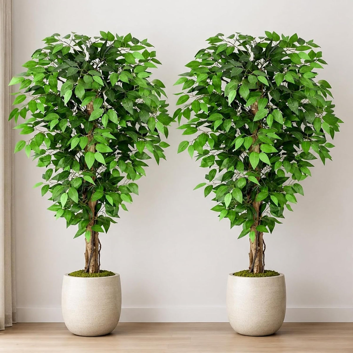 5ft Ficus Artificial Trees with Natural Curved Trunks, 60" Tall Lush Faux Tree for Home Decor Indoor, Green Lifelike Fake Ficus Tree Artificial Plants (Set of 2)