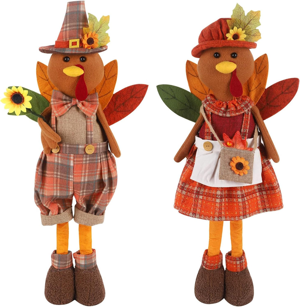 2 Pack Standing Thanksgiving Turkey Couple with Stretchable Legs 23" to ...