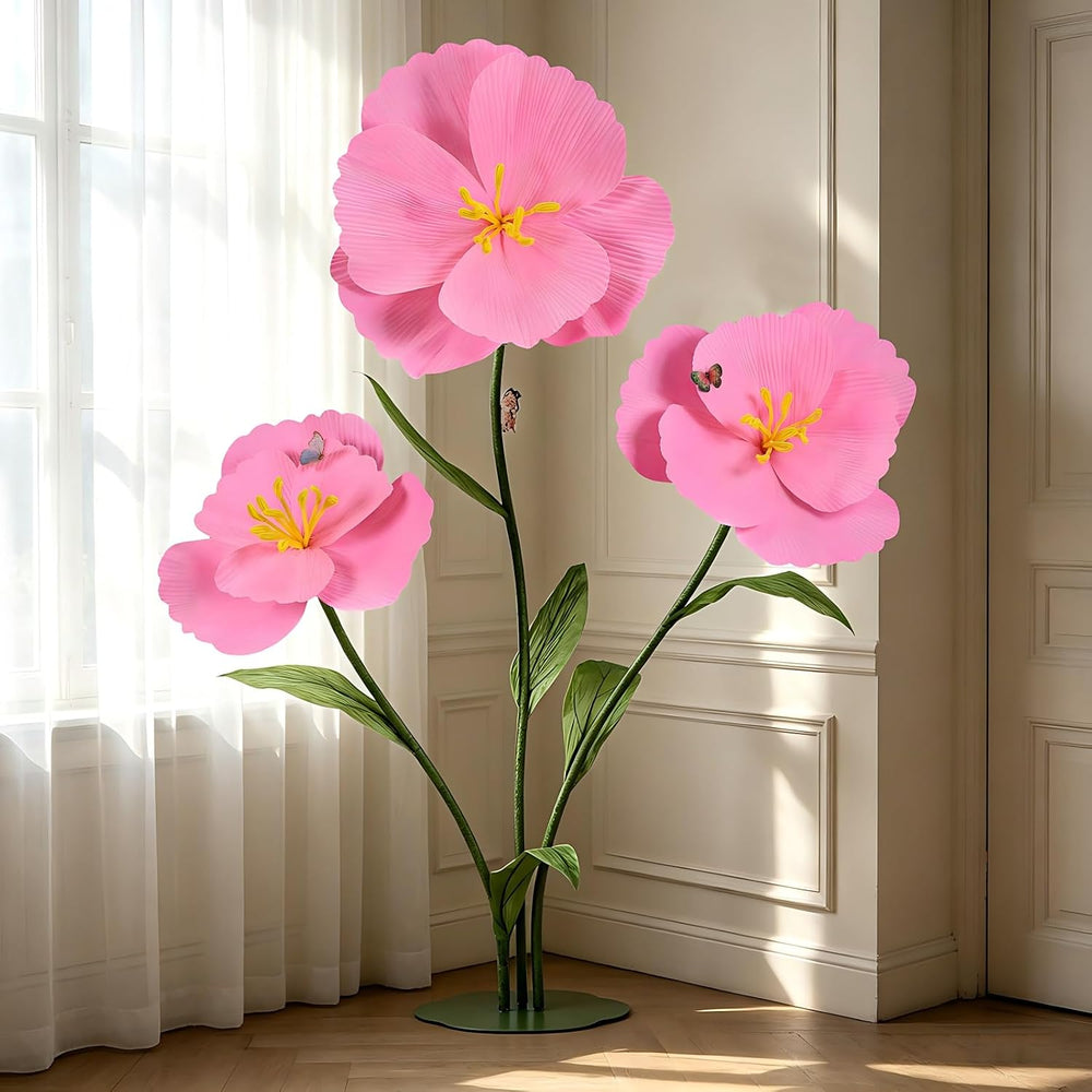 3Pcs Giant Flowers for Decoration Large Standing Flower with Stem and Stand