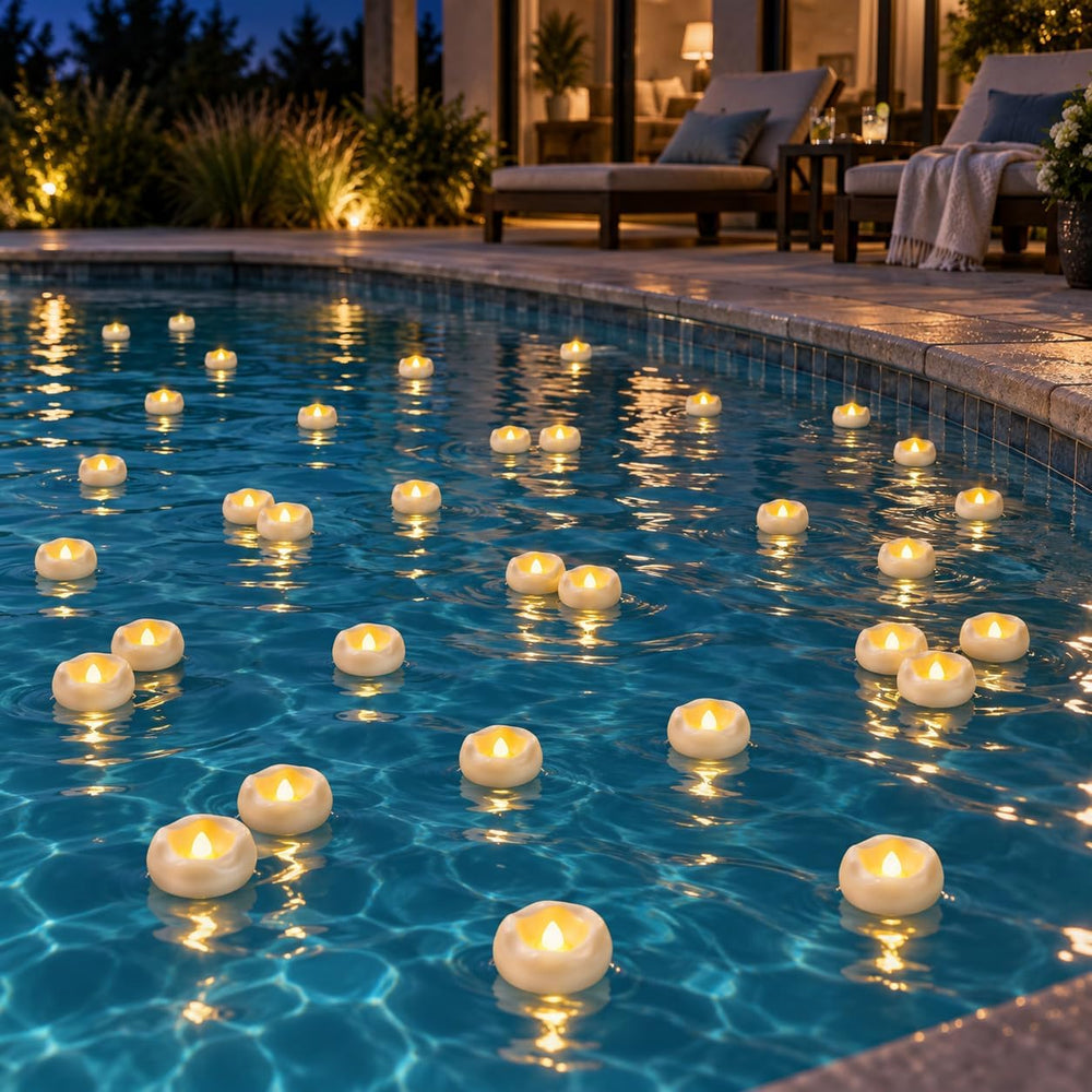 36 x 2”Floating Candle, 200 Hour Water Activated Warm White Battery Powered F...