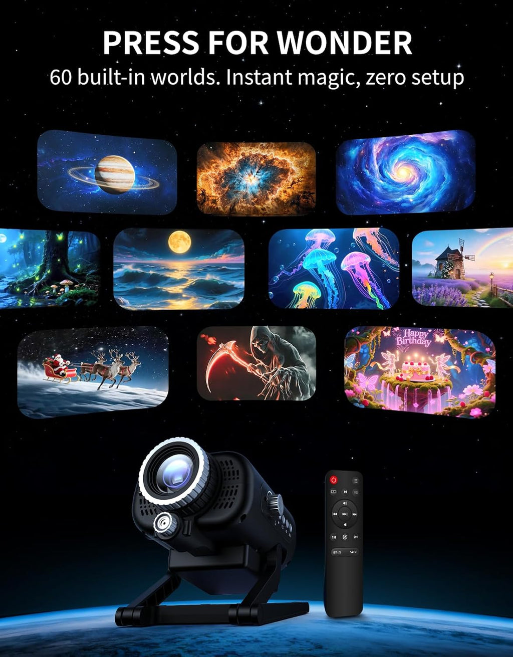 3d galaxy ocean projector, 60-in-1 hd scenes, night, close-up detail