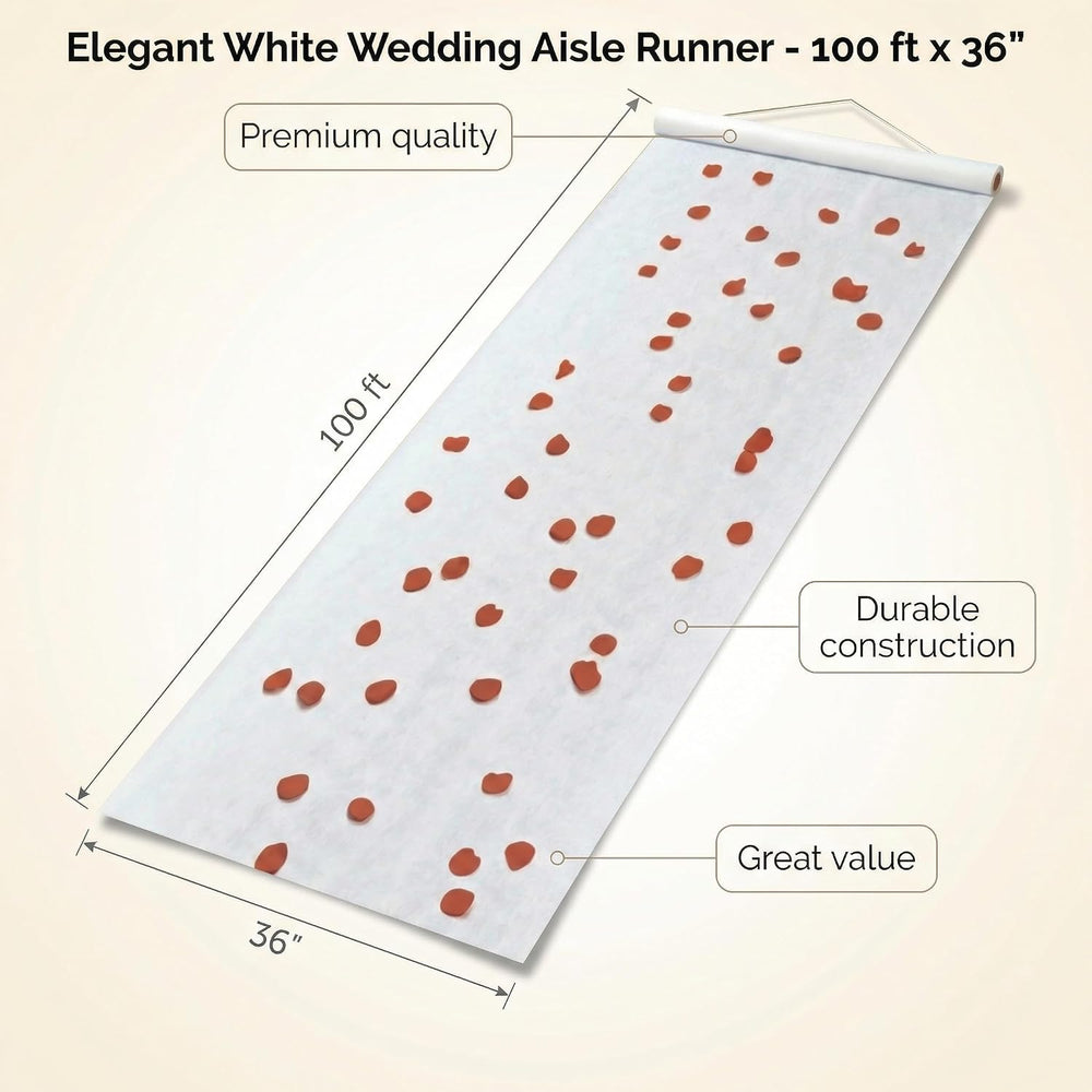 Elegant White Wedding Aisle Runner - 100 ft x 36" (1 Count) | Perfect fo...