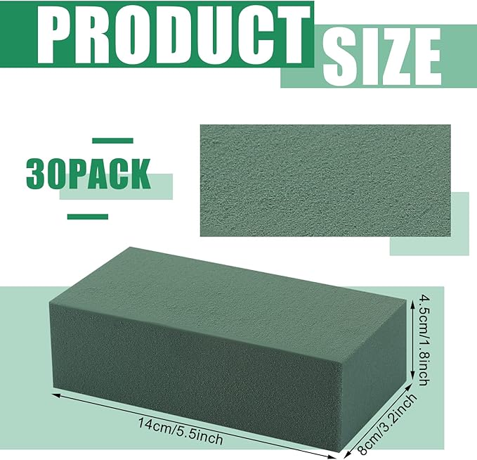 Marsui 30Pcs Floral Foam Blocks Dry and Wet Florist Foam Brick Flower Arrangements Supplies for Fresh and Artificial Flowers Craft Plant Filler Decoration, Green(3.2 x 5.5 x 1.8 Inch)