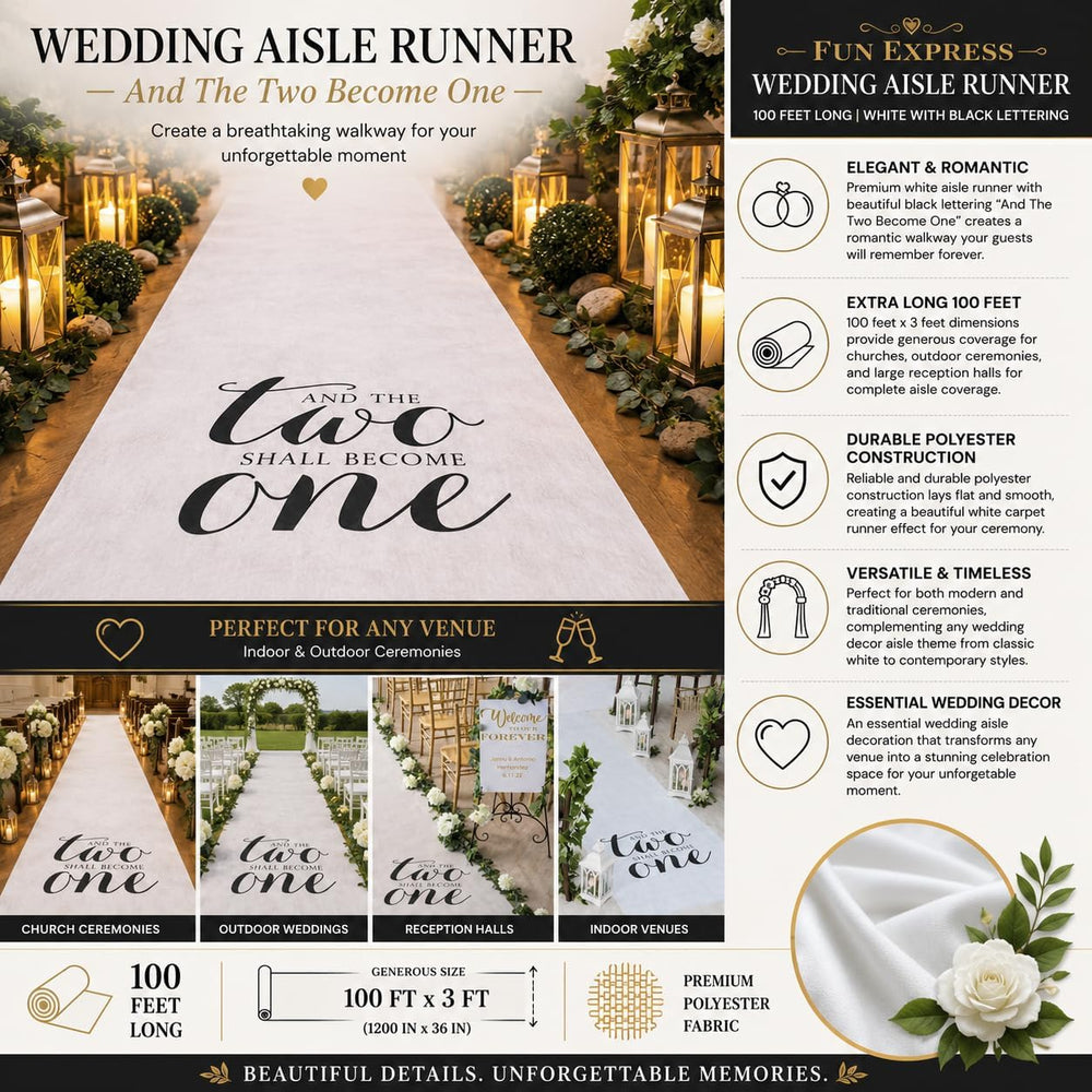 Fun Express White Wedding Aisle Runner 100 Foot - Two Become One Decor