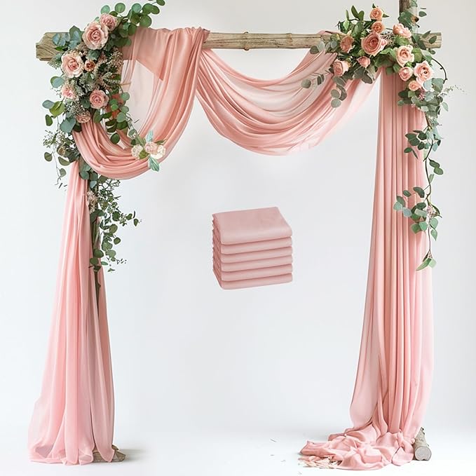 Wedding Arch Draping Fabric 6 Panels 28.7" x 20FT Blush Sheer Chiffon Backdrop Drapes for Wedding Ceremony Birthday Party Bridal Shower Outdoor Decoration