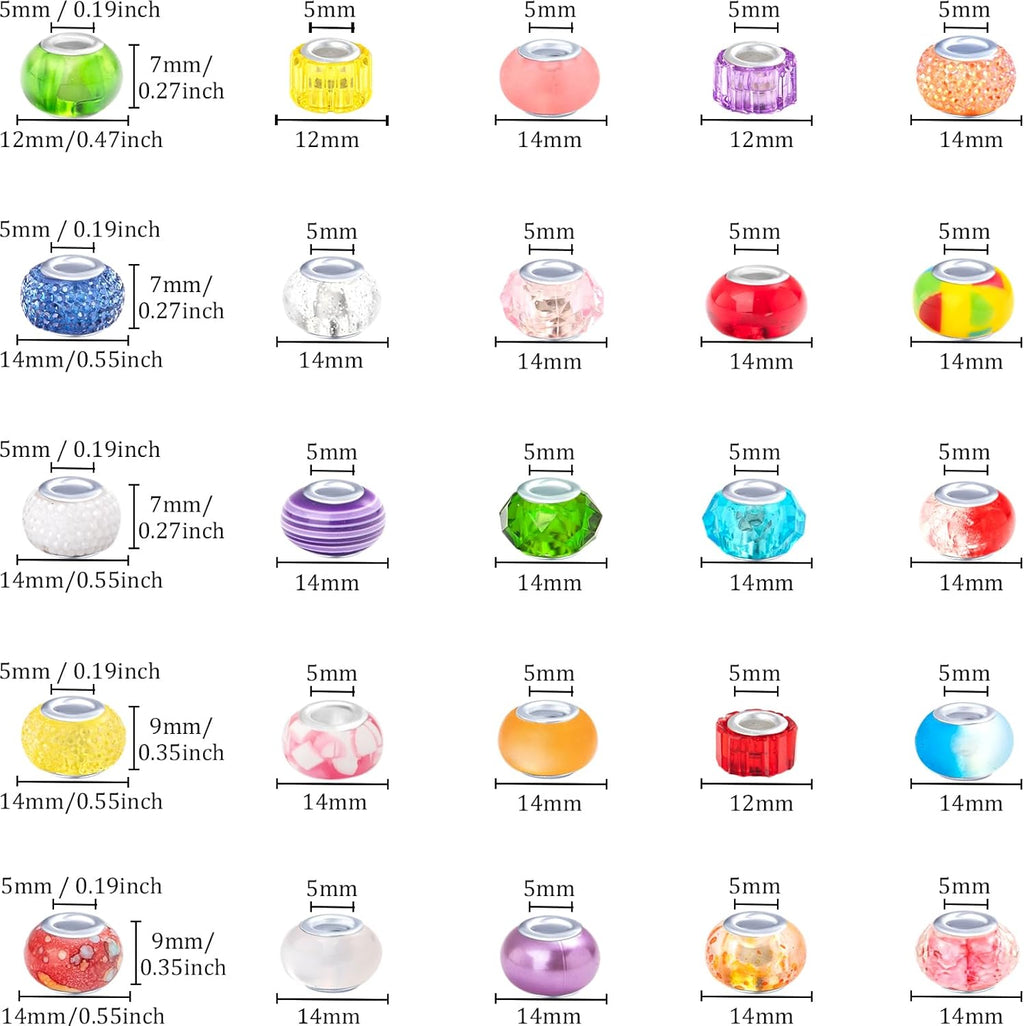 500 pieces large hole beads, assorted european craft, side view