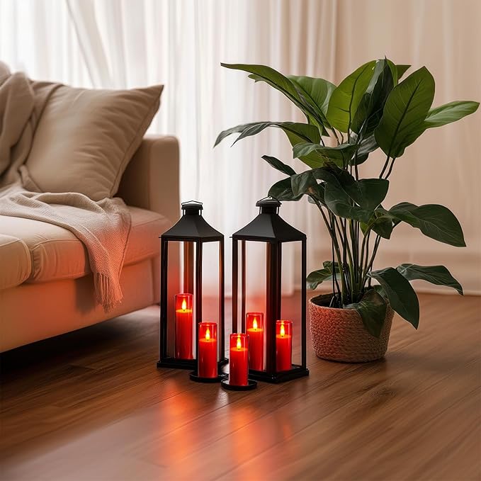 Amagic Red Flameless Candles with Remote, Battery Operated Candles with Timer, Acrylic Flickering LED Candles for Christmas Decor, 3D Wick, Warm Yellow Glow, D2.2 xH5 5" 6" 7" 8", Set of 5