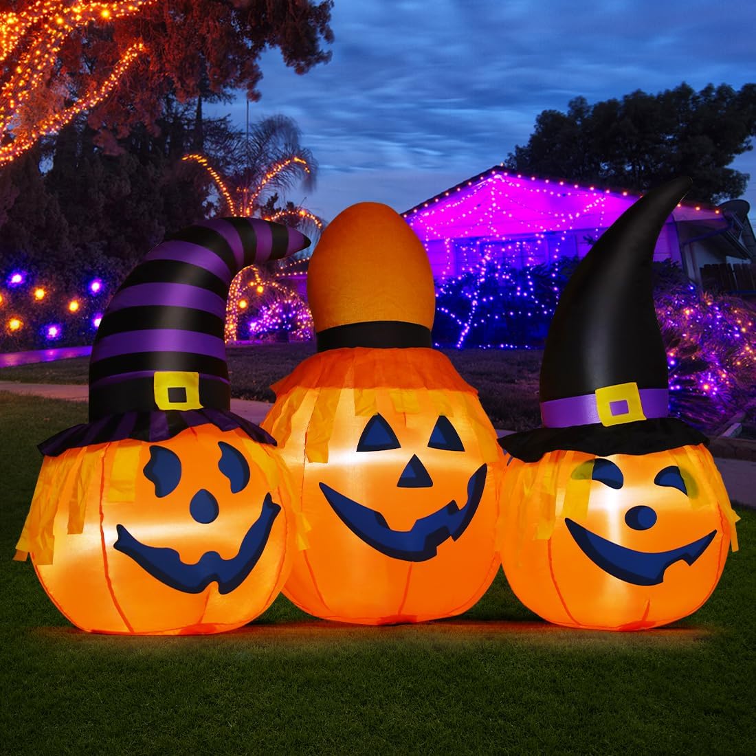 goosh 6 ft halloween inflatables outdoor pumpkin combo, close-up detail