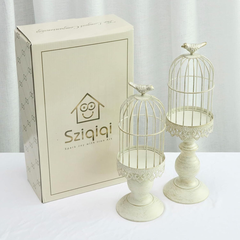 Sziqiqi Birdcage Candle Holders Decorative Set of 2，Distressed Ivory