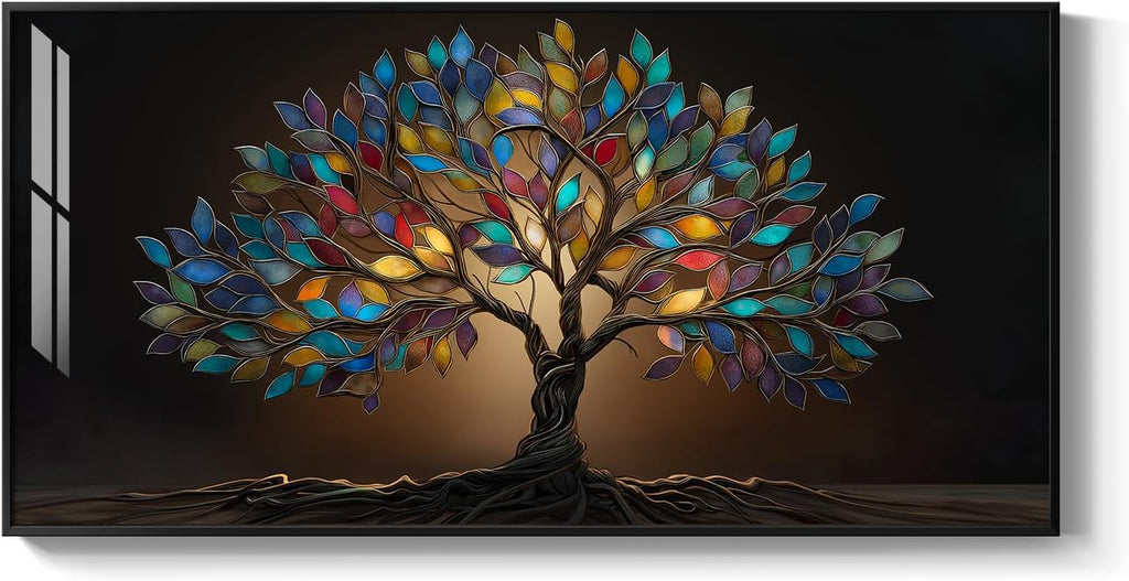 Large Framed Modern Tree of Life Wall Art for Living Room, 30x60 In