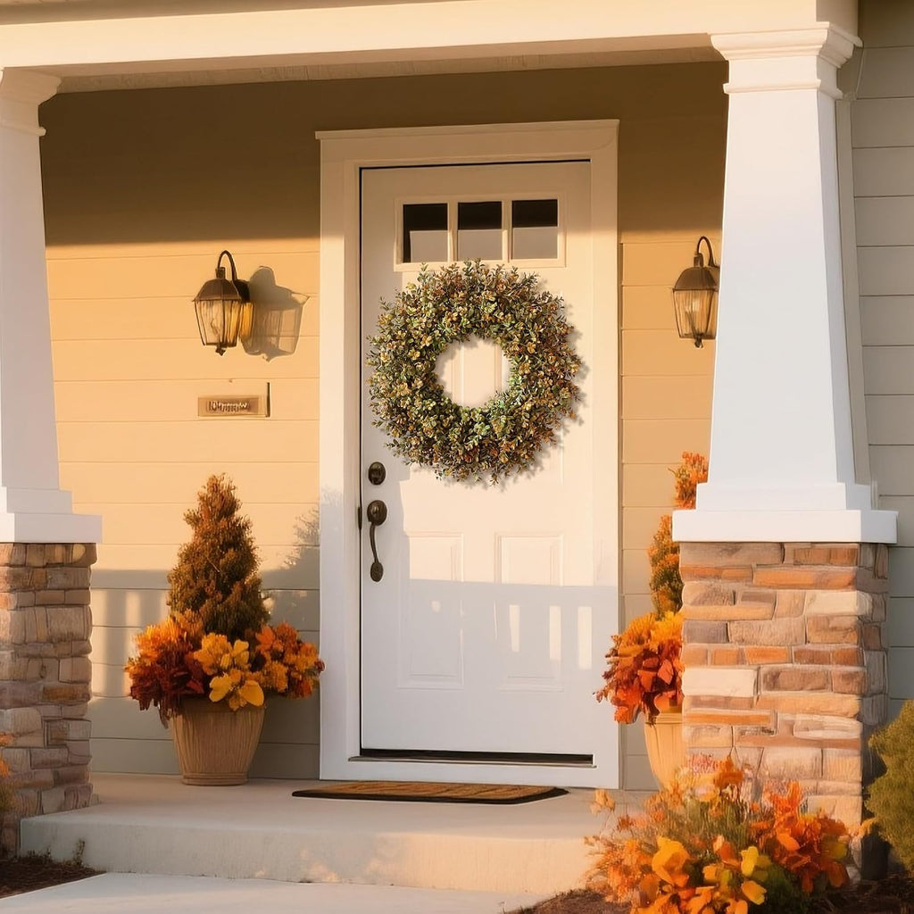 26''Large Artificial Fall Boxwood Wreath for Front Door Decor(Orange-Green)