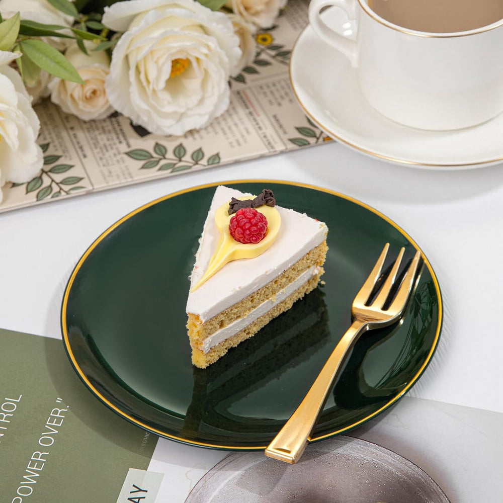 200Pcs Green Dessert Plates 6.3" with Plastic Forks 5"- Small Dispo...