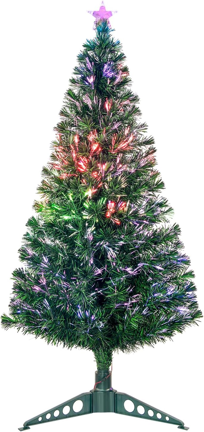 5FT Fiber Optic Green Christmas Tree Artificial Tree with Stand,Pre-lit Full ...