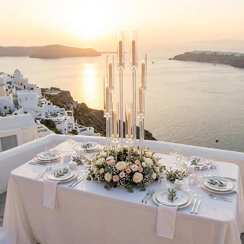 16PCS 8 Arm Acrylic Candelabra Centerpieces for Tables,Clear Candlestick Holders Decor Wedding Centerpiece with Shade for Anniversary Party Brithday candelabros para centros de mesa