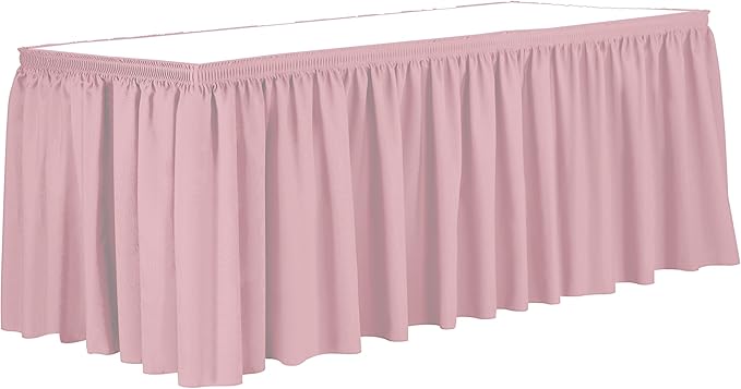 Ultimate Textile Pleat Polyester Fabric Table Skirt - Machine Washable Flame Resistant with Clips for Events, Weddings & Trade Shows, Cut & Sewn in Paterson, NJ - Light Pink, 17' Shirred Pleat
