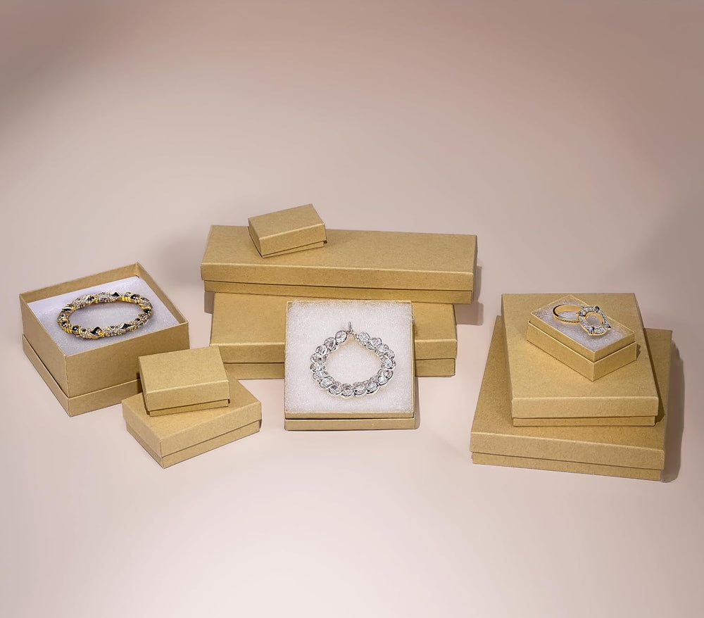 TheDisplayGuys 100 Cardboard Jewelry Gift Boxes with Inserts - Kraft Brown