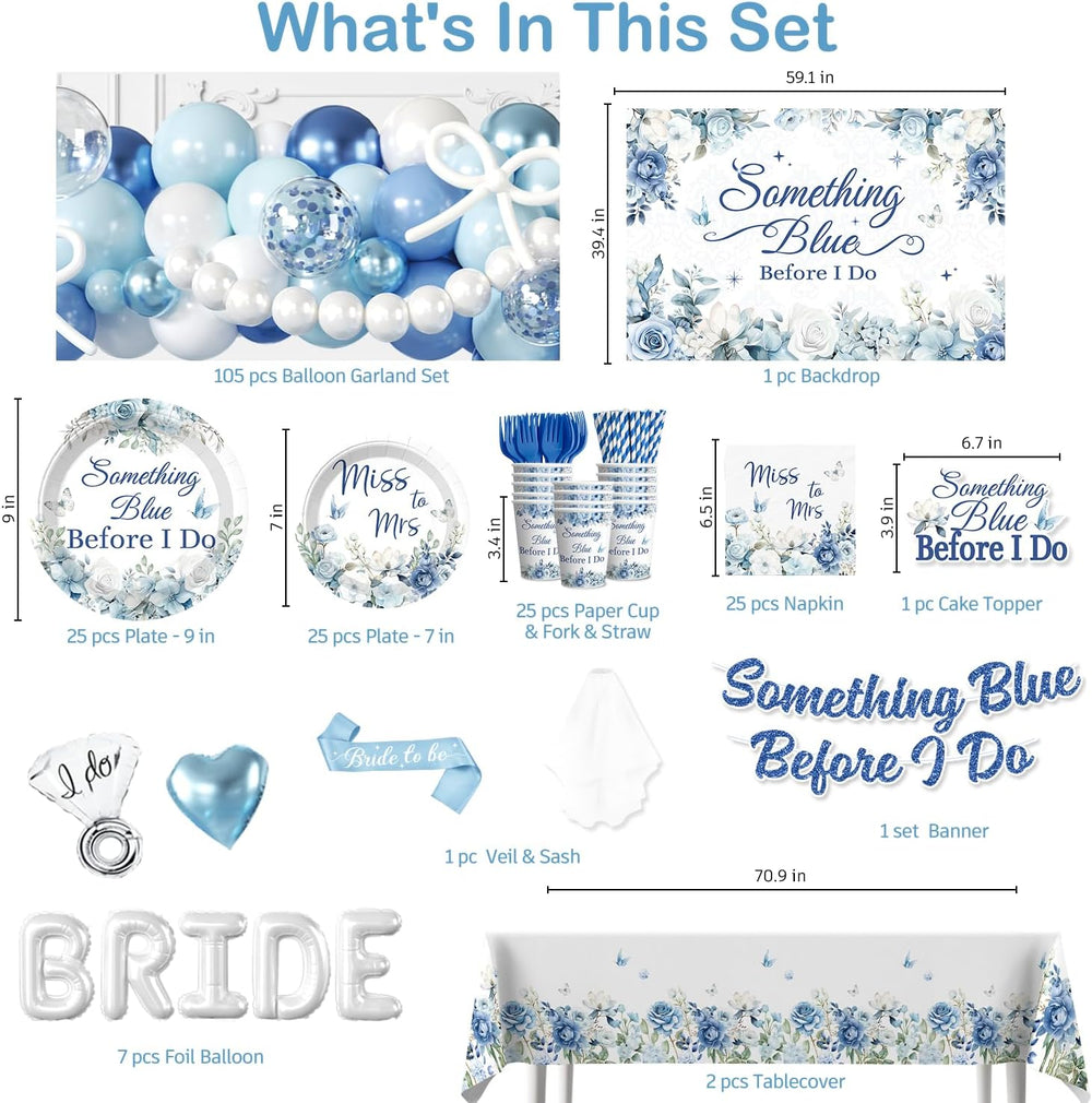 271PCS Something Blue Before I Do Bridal Shower Decorations Set