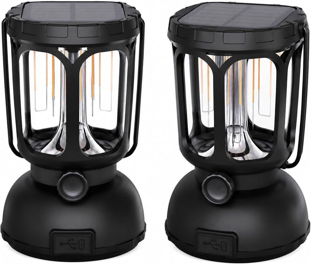 Raynic Camping Lanterns 2 Pack, USB-C & Solar Rechargeable, Long Last