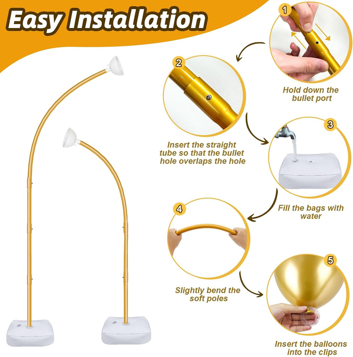 8.2FT & 6FT Balloon Arch Kit, Half Arch Balloon Stands for Floor, Gold