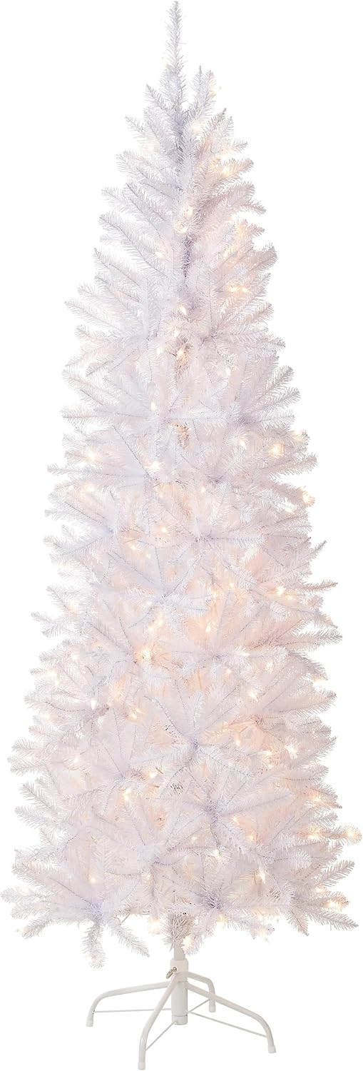 National Tree Company 6.5ft Pre-Lit Kingswood Fir Slim Christmas Tree, White