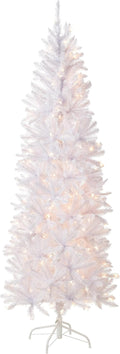 National Tree Company 6.5ft Pre-Lit Kingswood Fir Slim Christmas Tree, White