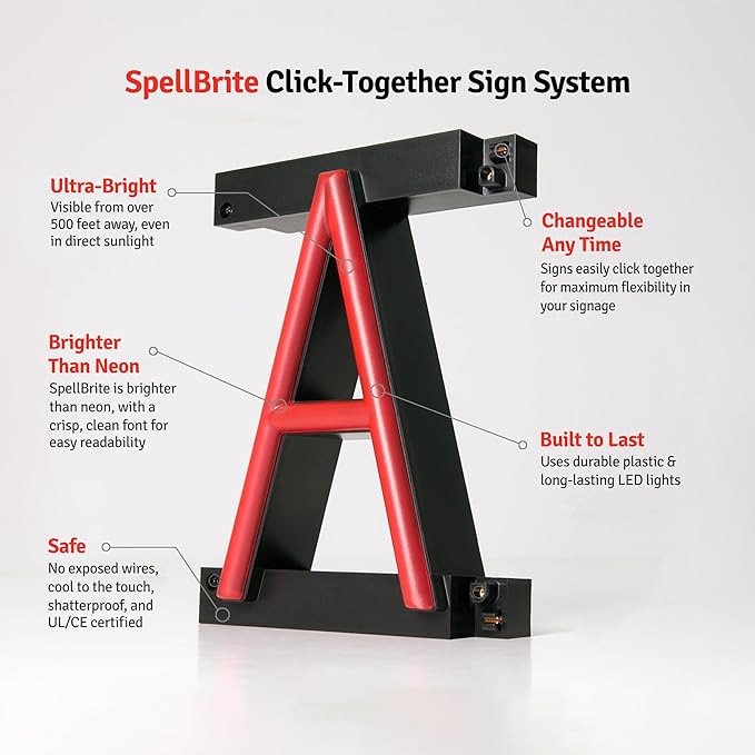 SpellBrite PINTS Sign | Beer-Related Sign with Neon Look, Red LED Light Source | 17.8" x 6.3"