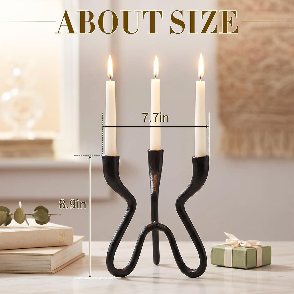 Black Triple Candle Holder Cast Iron Candelabra