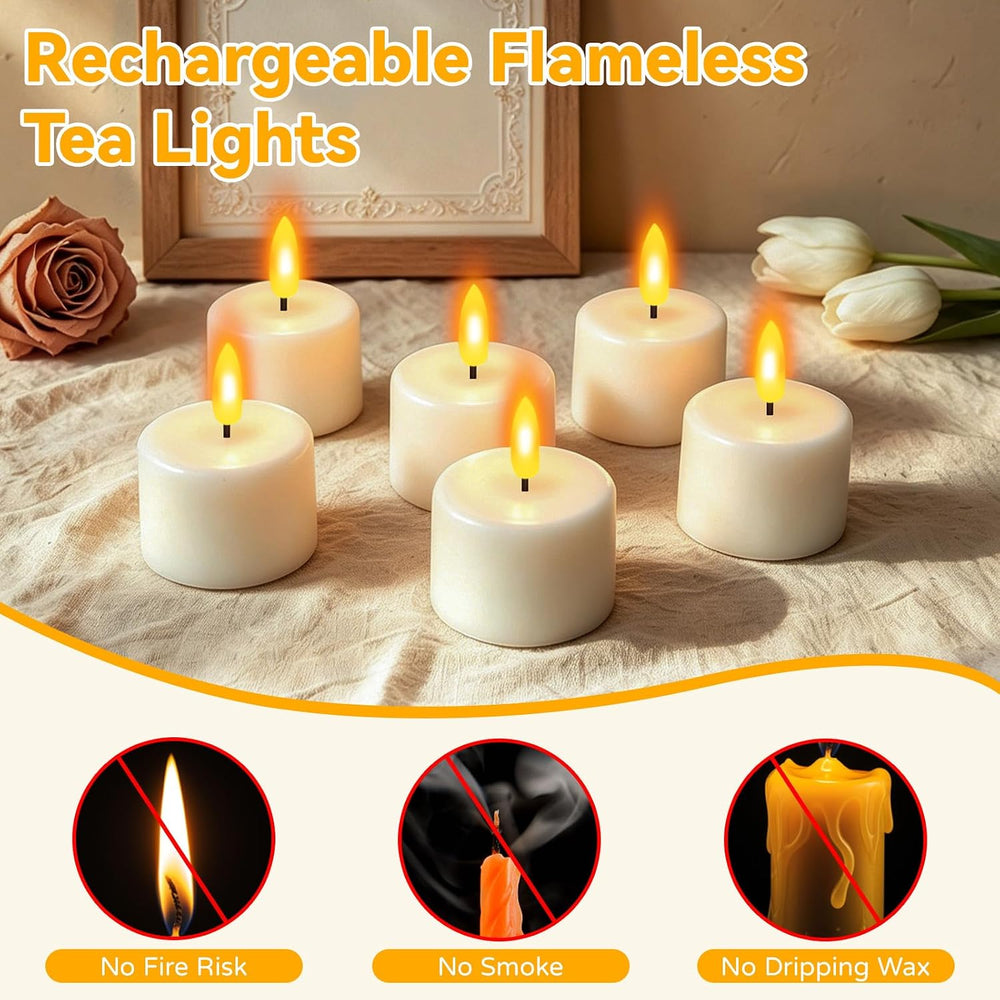 12PCS Rechargeable Tea lights Flameless Tealights with Remote Timer