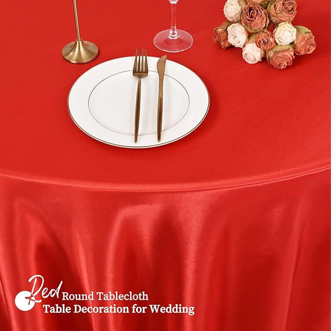 fani 6 Pack 120 Inch Red Satin Tablecloth - Premium Bright Silky Round Tablecloth Overlay Smooth Fabric Table Cover, Table Decoration for Wedding Party Banquet Events Restaurant Kitchen Dining