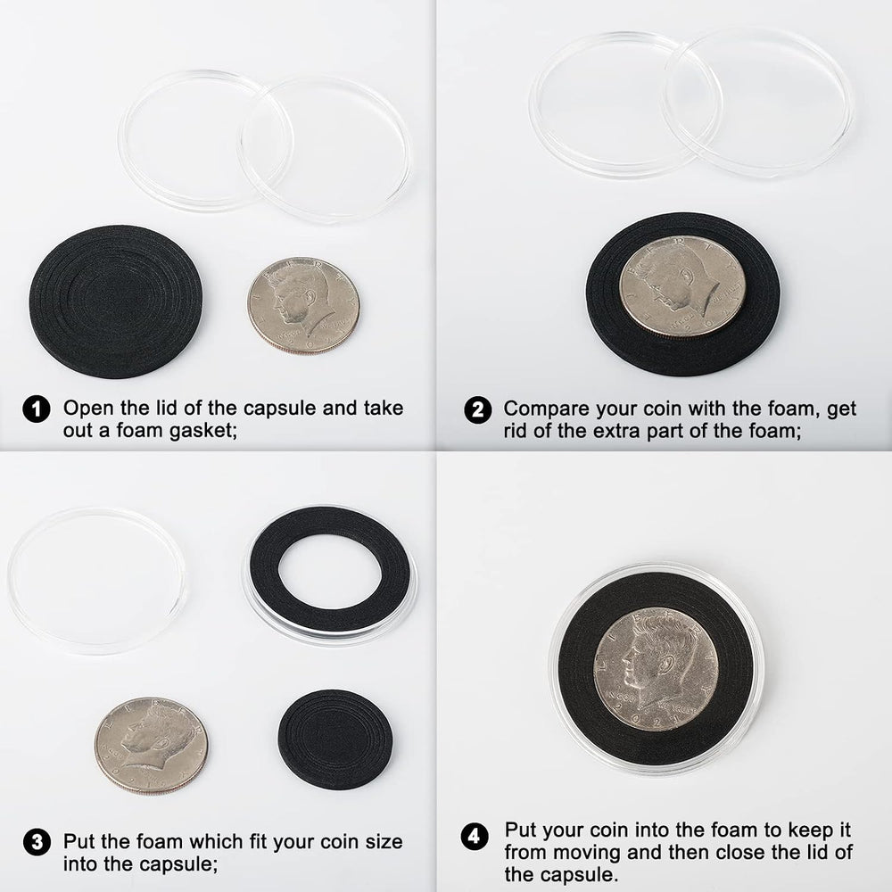 46mm Coin Capsules with Black Foam Gasket and Storage Organizer Box 96PCS