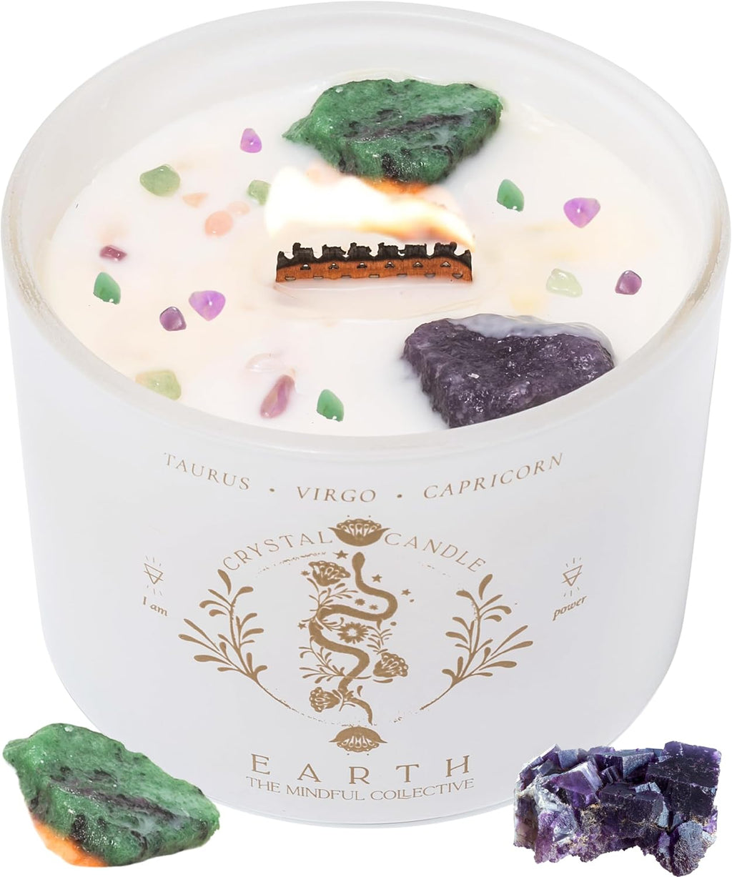 Taurus, Virgo, Capricorn Gifts for Women, Wood Wick Crystal Soy Candle