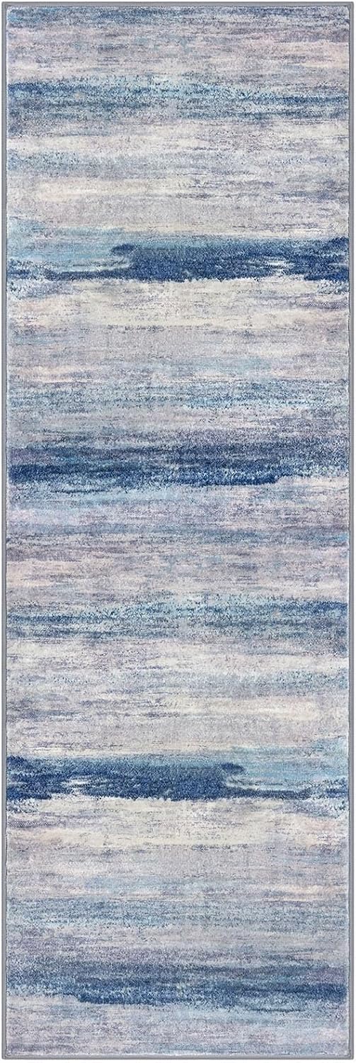 KOZYFLY Modern Washable Rug Runner 2x6 Runners For Hallways Blue/Grey/Beige