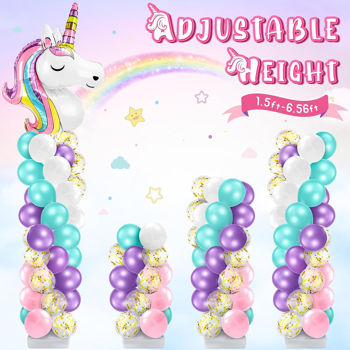 Kasyat 2 Sets Unicorn Balloon Column Stand Kit with 100 Latex Balloons