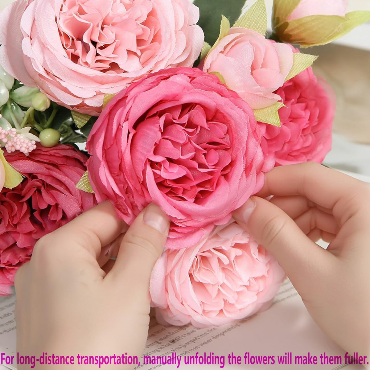 Pink Peonies Artificial Flowers 12 Bouquets,pink Flowers Lifelike Silk Fake Peonies with Stems for Home Table Centerpieces, Wedding, Party & DIY Bridal Floral Arrangements (12, Rose Red + Pink)