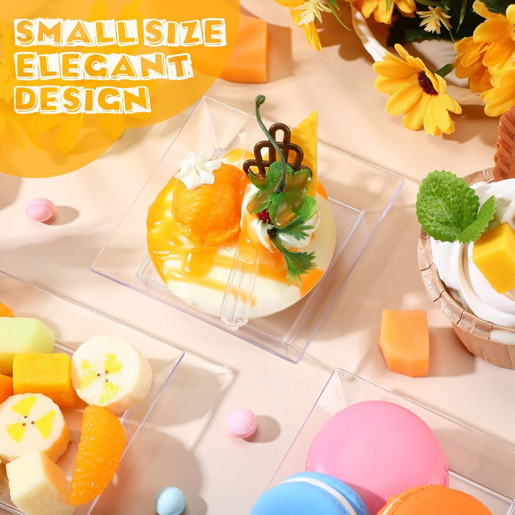 nuogo 250 pcs square dessert plates 3.6" plastic, side view