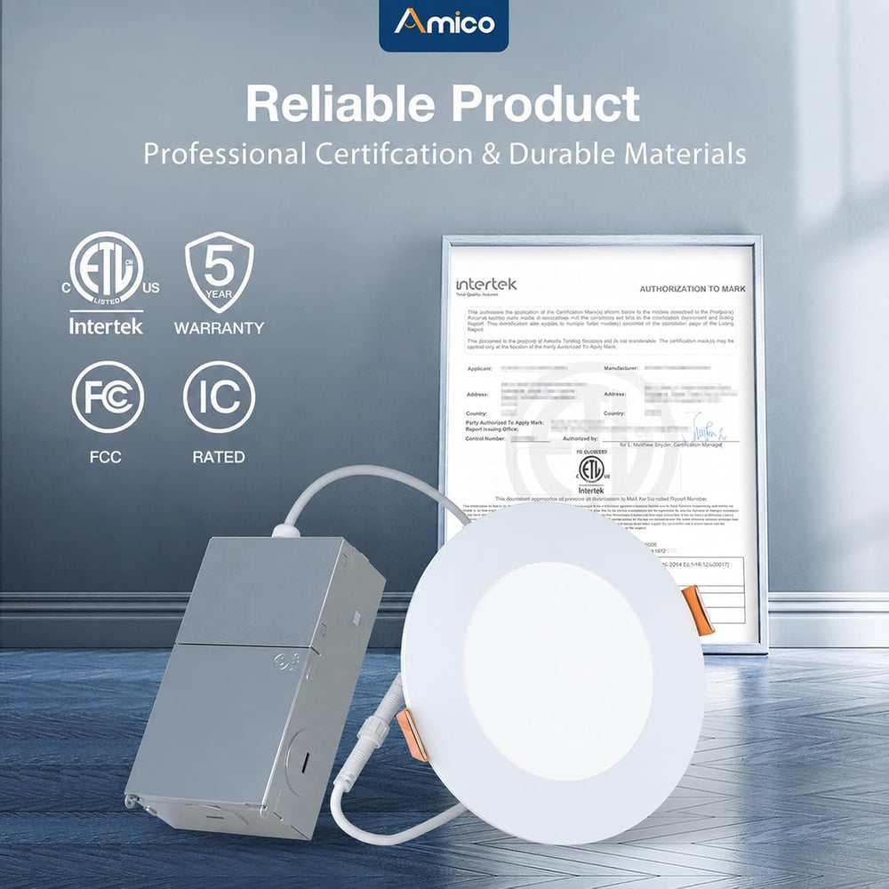 Amico 24 Pack 6 Inch Ultra-Thin LED Recessed Ceiling Light, 5CCT, 1050LM