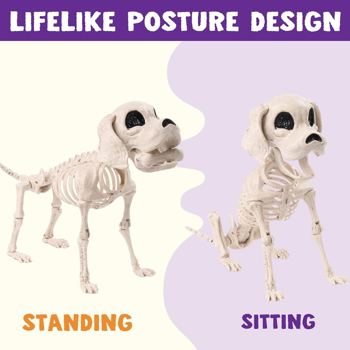 JOYIN Posable Halloween Dog Skeleton Full Body Posable Joints Realistic Skeleton Puppy with Movable Joints for Halloween Decoration, Graveyard Party Decor (9.8” X 4.7” X 12.6”)