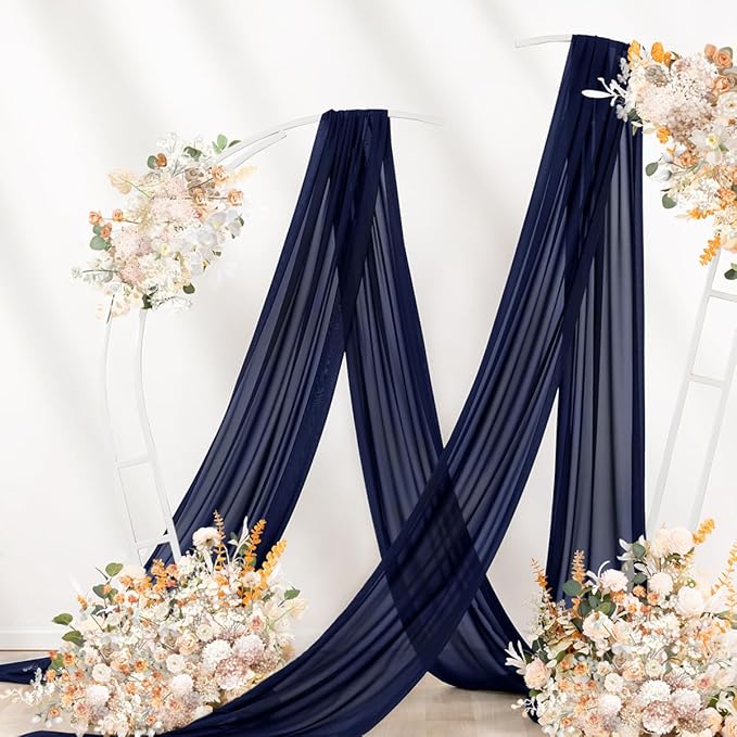 Navy Blue Wedding Arch Draping Fabric 4 Panels 29" x 20 FT Navy Wedding Drapes for Backdrop Sheer Curtain Drapes for Romantic Bridal Baby Shower Ceremony Birthday Party Fall Outdoor Events (4 Pack)