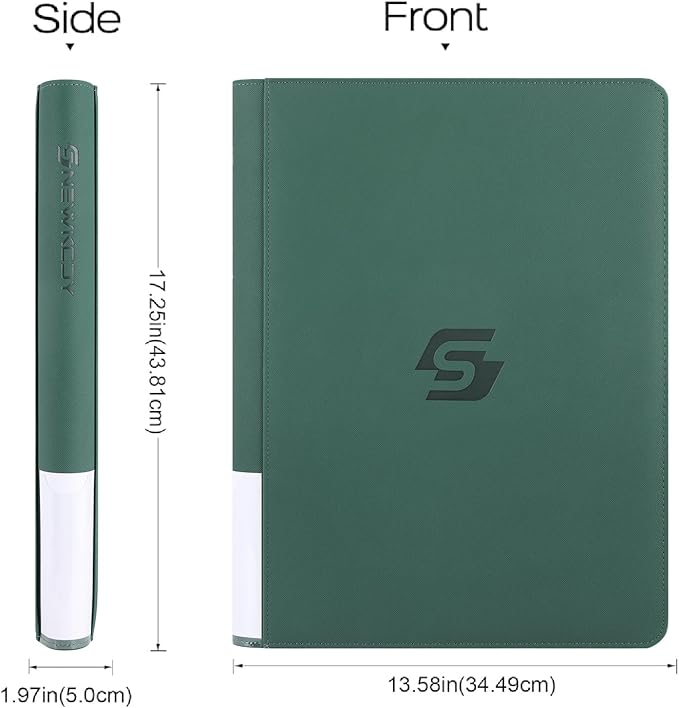 Snekdy premium 1024-pocket trading card binder, 16-pocket cards album, waterproof PU-leather Cover album with side loading, holds gaming, baseball, basketball & sports cards Green
