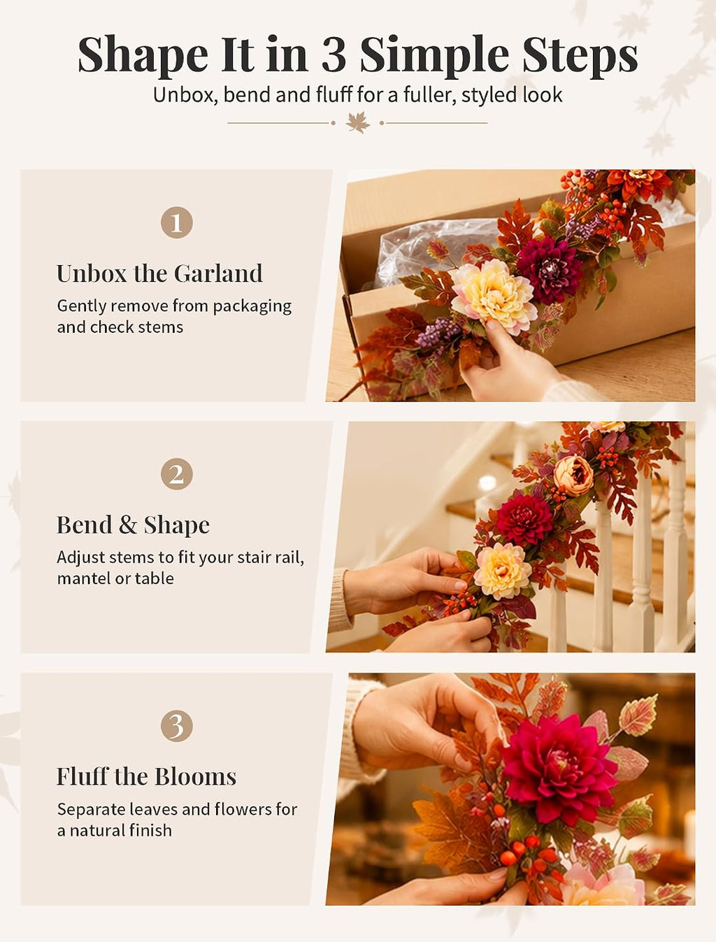 NUPTIO 6Ft Fall Garland for Mantle: Fall Decor for Home Thanksgiving