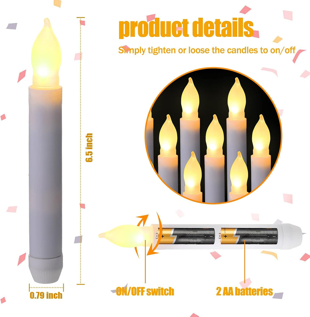 24 Pcs Flameless LED Taper Candles 6.5" Battery with Rubber Ring