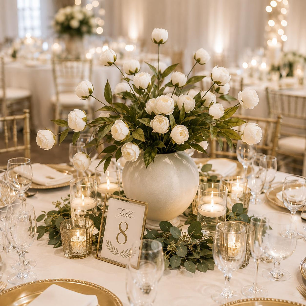 NULLEINS 8Pcs White Faux Peonies, 27" Long Stems Artificial Silk Flowers
