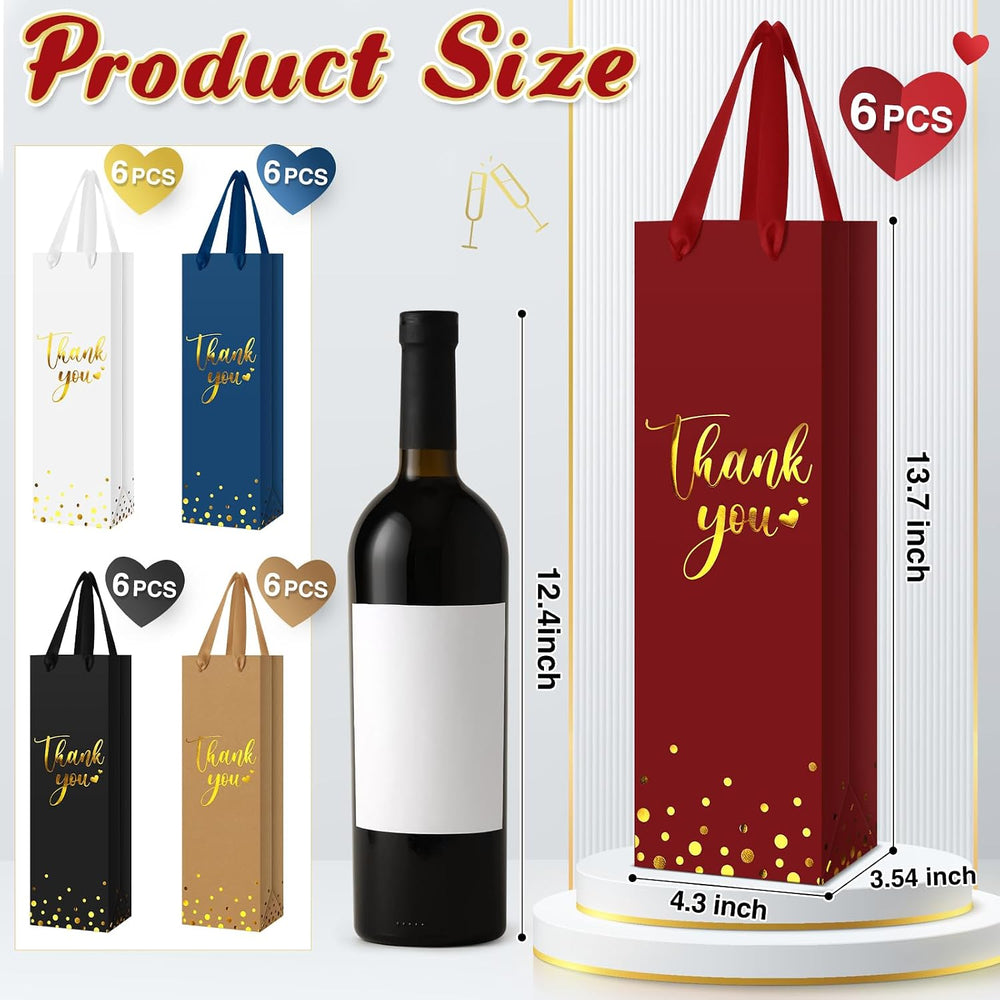 Ctosree 30 Pcs Wine Bottle Gift Bag with Handle 4.3x3.5x13.7, 5 Colors