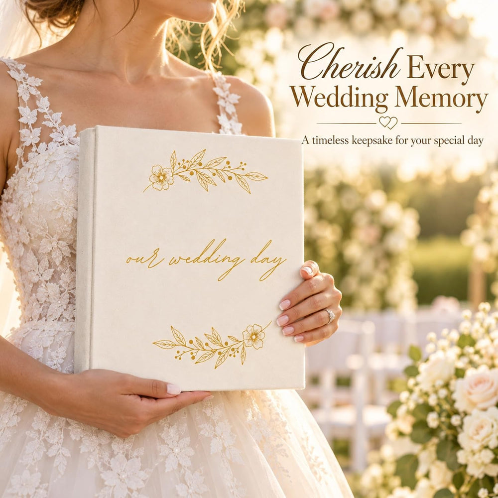 Wedding Photo Album,White Wedding Scrapbook with 400 Pockets for Horizontal &...
