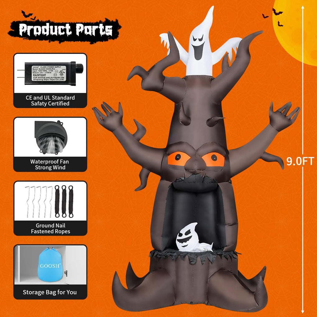 goosh 9 ft halloween inflatable animated dead tree, package contents